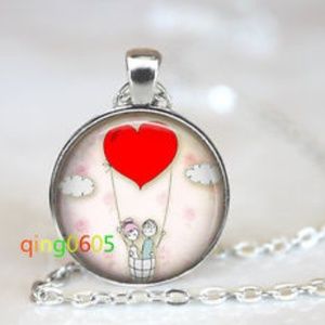 super cute kawaii drawing glass pendant necklace